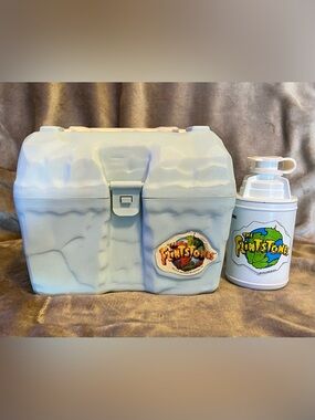 Vintage 1994 The Flintstones Thermos and Lunchbox with Logo Accent